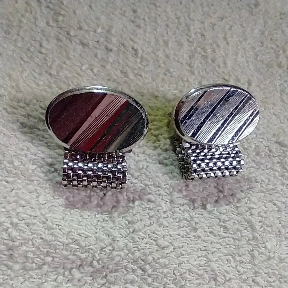 Silvertone mesh link cufflinks